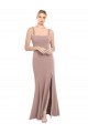 Square Neck Fit and Flare Long Stretch Crepe Bridesmaid Dress / Prom Dress with Side Slit Bristol