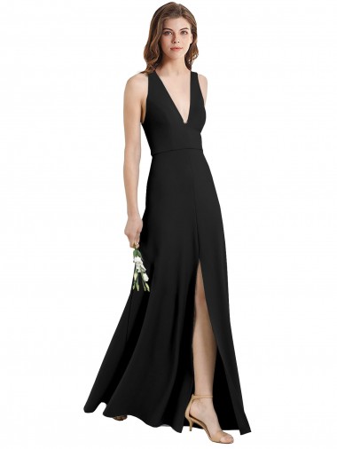 Sleek Halter V-Neck Long A-Line Stretch Formal Crepe Bridesmaid Dress / Prom Dress with Front Slit Bristol