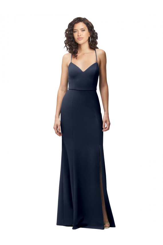 Sweetheart Fit and Flare Stretch Formal Crepe Bridesmaid Dress / Prom Dress with Side Slit and Strappy Back Bristol