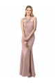 Long Floor Length High Neck Fit and Flare Stretch Crepe Bridesmaid Dress / Prom Dress with Side Slit Bristol