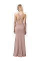 Long Floor Length High Neck Fit and Flare Stretch Crepe Bridesmaid Dress / Prom Dress with Side Slit Bristol