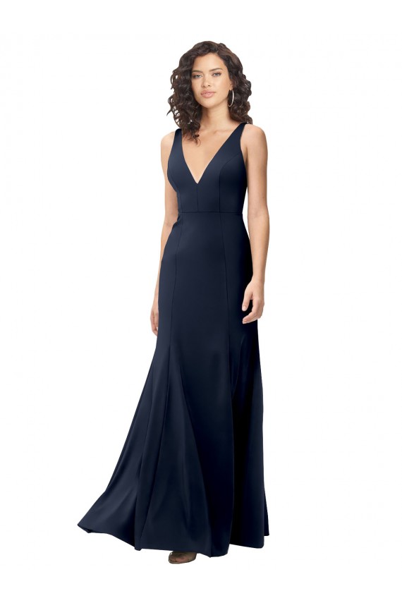 Classic V-Neck Long Stretch Formal Crepe Bridesmaid Dress / Prom Dress with V-Back Bristol