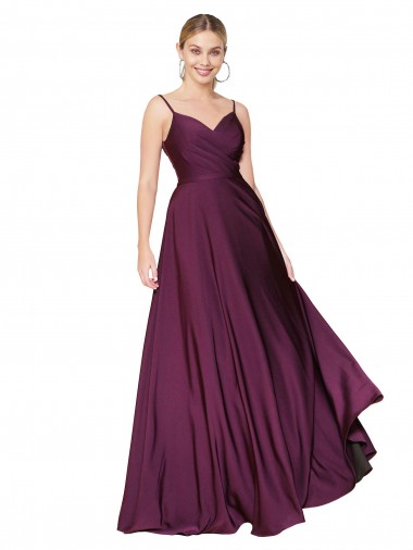 High Neck Spaghetti Straps Long V-Back Formal Crepe Bridesmaid Dress / Prom Dress Bristol