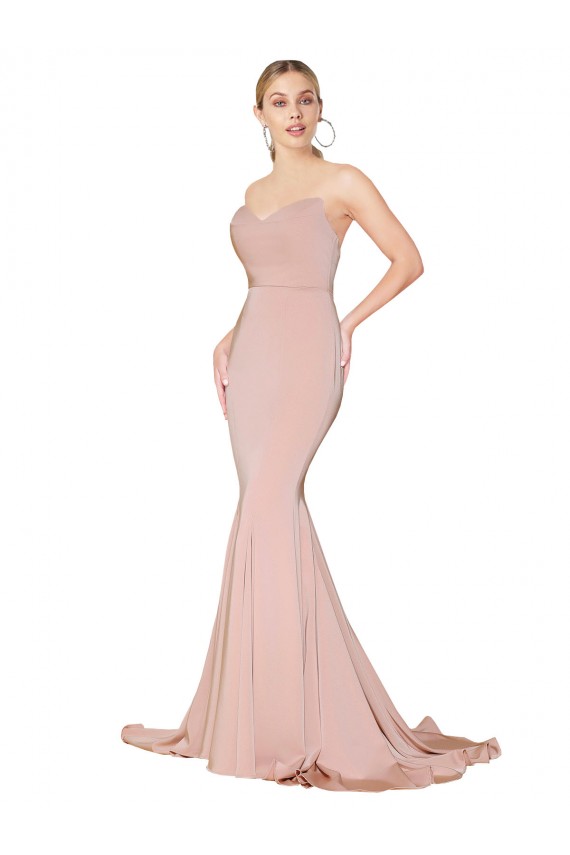 Sweep Train Sweetheart Long Mermaid Formal Crepe Bridesmaid Dress / Prom Dress Low Back Bristol