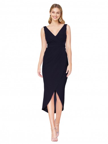 Knee Length V-Neck Formal Crepe Short Cocktail Wrap Bridesmaid Dress / Prom Dress Bristol