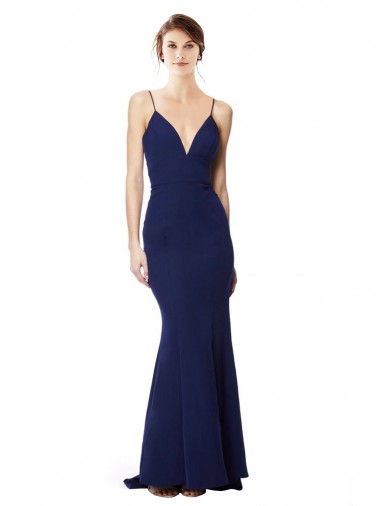 Deep V-Neck Spaghetti Straps Mermaid Formal Crepe Bridesmaid Dress / Prom Dress Bristol