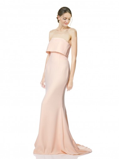 High Neck Strapless Long Formal Crepe Maxi Bridesmaid Dress / Prom Dress with Overlay Bristol