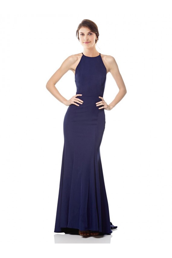 High Neck Fishtail Formal Crepe Bridesmaid Dress / Prom Dress with Open Back Detail Bristol