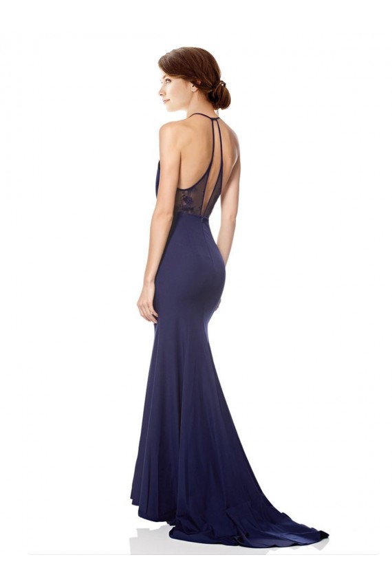 High Neck Fishtail Formal Crepe Bridesmaid Dress / Prom Dress with Open Back Detail Bristol