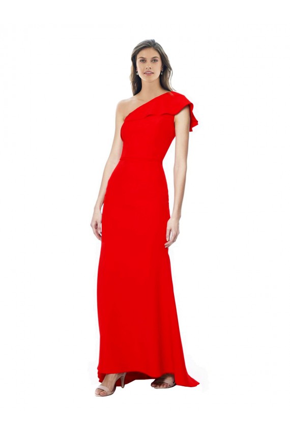 High Neck Ruffle Frill One Shoulder Maxi Formal Crepe Bridesmaid Dress / Prom Dress Bristol