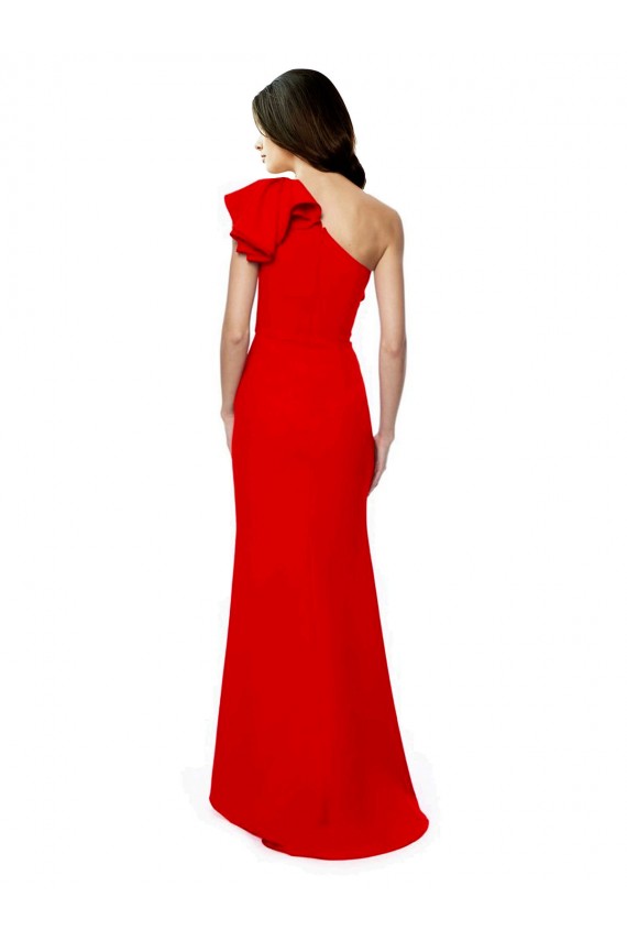 High Neck Ruffle Frill One Shoulder Maxi Formal Crepe Bridesmaid Dress / Prom Dress Bristol