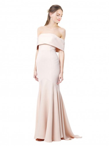 Mermaid Bardot Maxi Formal Crepe Bridesmiad Dress with Fishtail Train Bristol