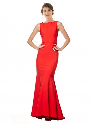 High Neck Maxi Formal Crepe Bridesmiad Dress with Exaggerated Back Ruffle Bristol