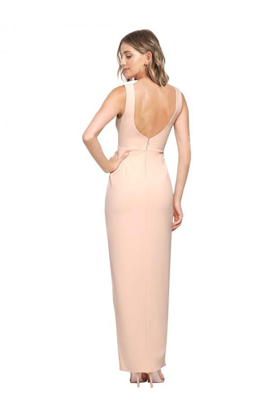Floor Length Square Neck Long Sheath Formal Crepe Bridesmaid Dress / Prom Dress  Bristol