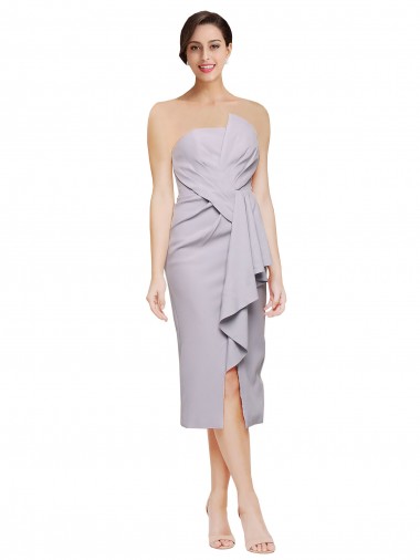 Short Cocktail Length Strapless Formal Crepe Bridesmaid Dress / Prom Dress with Ruffles Bristol