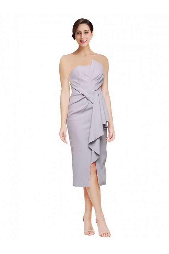 Short Cocktail Length Strapless Formal Crepe Bridesmaid Dress / Prom Dress with Ruffles Bristol