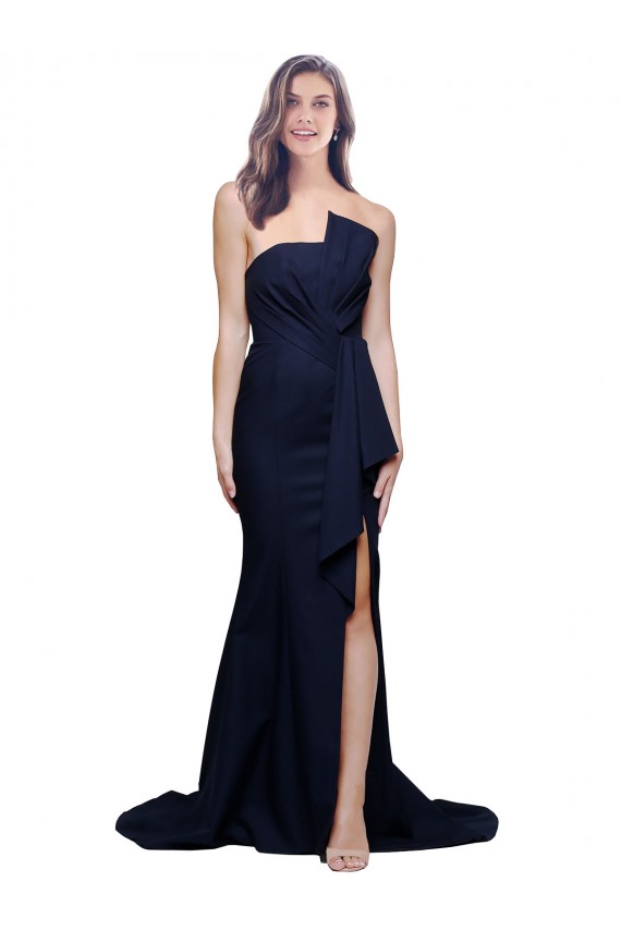 Long Strapless Sweep Train Low Back Crepe Bridesmaid Dress / Prom Dress Bristol