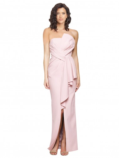 Strapless Long Full Length Ruffles Low Back Formal Crepe Bridesmaid Dress / Prom Dress Bristol
