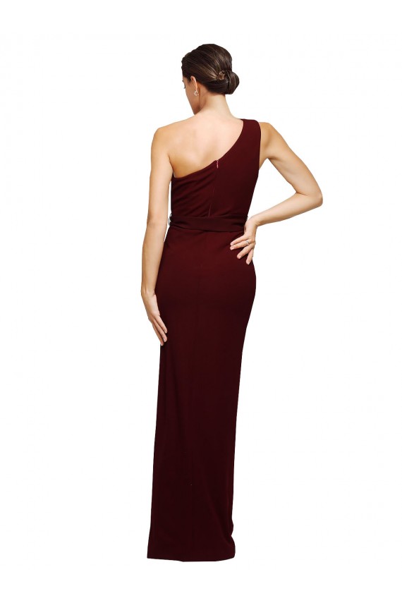 One Shoulder Sheath Formal Crepe Bridesmaid Dress / Prom Dress with High Side Split Bristol