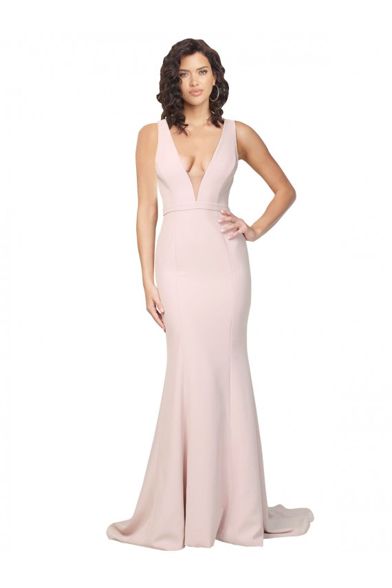 Deep Plunging V-Neckline Full Length Formal Crepe Bridesmaid Dress / Prom Dress with Deep V-Backline Bristol