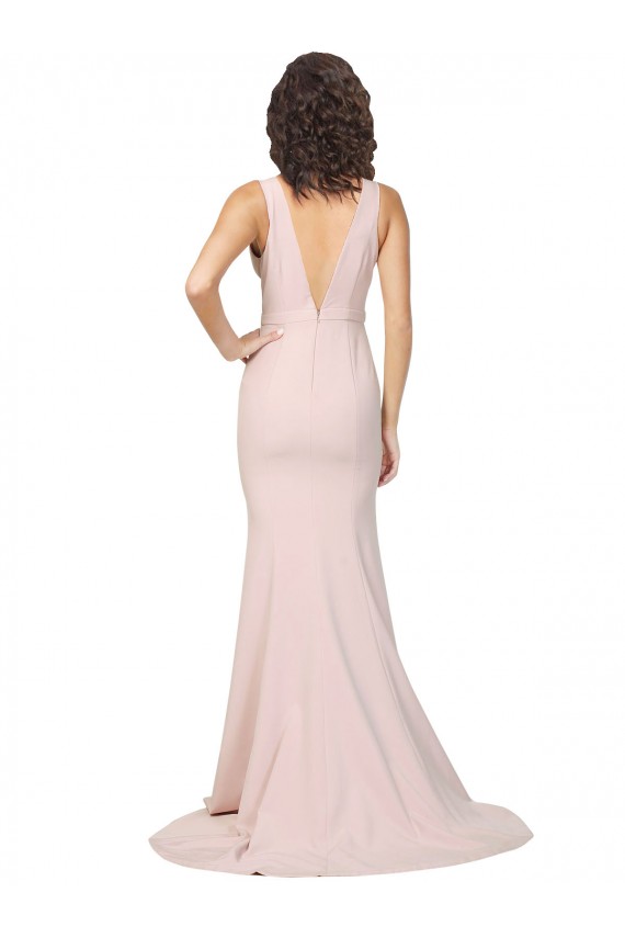 Deep Plunging V-Neckline Full Length Formal Crepe Bridesmaid Dress / Prom Dress with Deep V-Backline Bristol