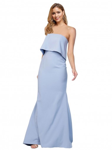 Strapless Full Length Formal Crepe Bridesmaid Dress / Prom Dress with Bodice Overlay Bristol
