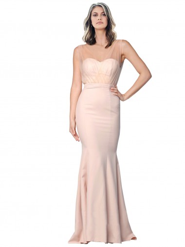 Full Length Sweetheart Formal Crepe Bridesmaid Dress / Prom Dress with Tulle Overlay Bristol