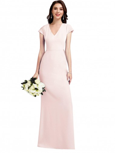 Cap Sleeve A-Line Formal Crepe Bridesmaid Dress / Prom Dress with Pockets Bristol