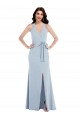 Open Back Halter Maxi Formal Crepe Bridesmaid Dress / Prom Dress with Draped Bow Bristol