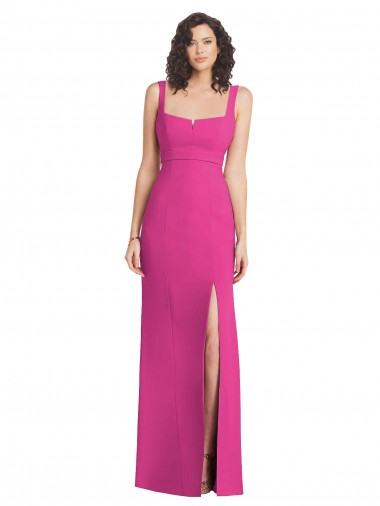 Wide Strap Notch Empire Waist Bridesaid Dress with Front Slit Bristol