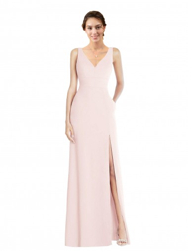 Square Neck Low Back A-Line Bridesmaid Dress / Prom Dress with Front Slit and Pockets Bristol