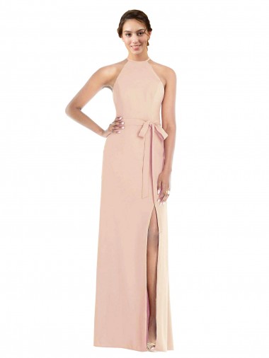 Halter Criss Cross Cutout Back Maxi Formal Crepe Bridesmaid Dress / Prom Dress Bristol
