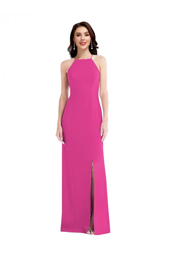 Open Back High Neck Halter Trumpet Formal Crepe Bridesmaid Dress / Prom Dress Bristol