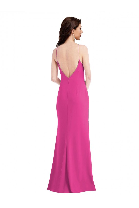 Open Back High Neck Halter Trumpet Formal Crepe Bridesmaid Dress / Prom Dress Bristol