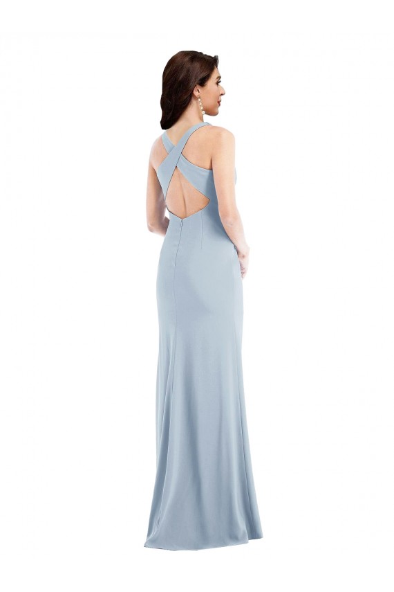 Criss Cross Cutout Back Maxi Bridesmaid Dress / Prom Dress with Front Slit Bristol