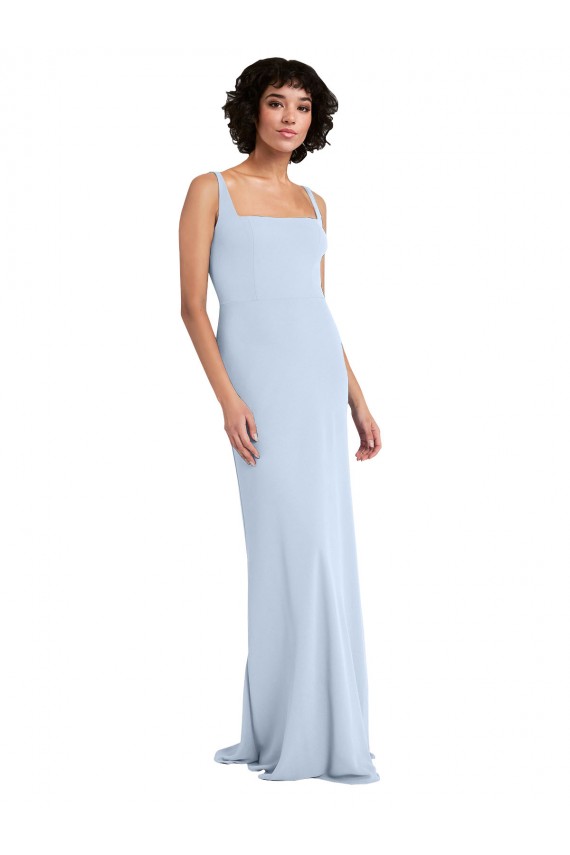 Slim Square Neck Fit and Flare Full Length Stretch Crepe Bridesmaid Dress / Prom Dress Bristol