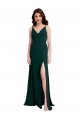 Slim A-Line V-Neck Full Length Formal Crepe Bridesmaid Dress / Prom Dress with Side Slit Bristol