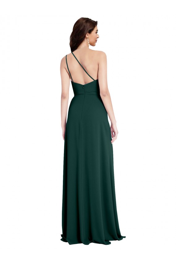 A-Line Slim One Shoulder Formal Crepe Bridesmaid Dress / Prom Dress with Asymmetrical Straps and Side Slit Bristol