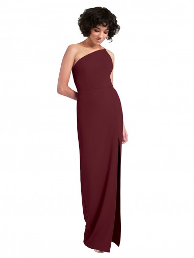 Sleek One Shoulder Long Formal Crepe Bridesmaid Dress / Prom Dress with Daring Slit Bristol