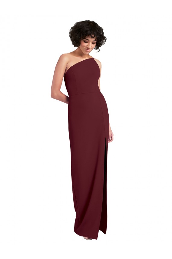 Sleek One Shoulder Long Formal Crepe Bridesmaid Dress / Prom Dress with Daring Slit Bristol
