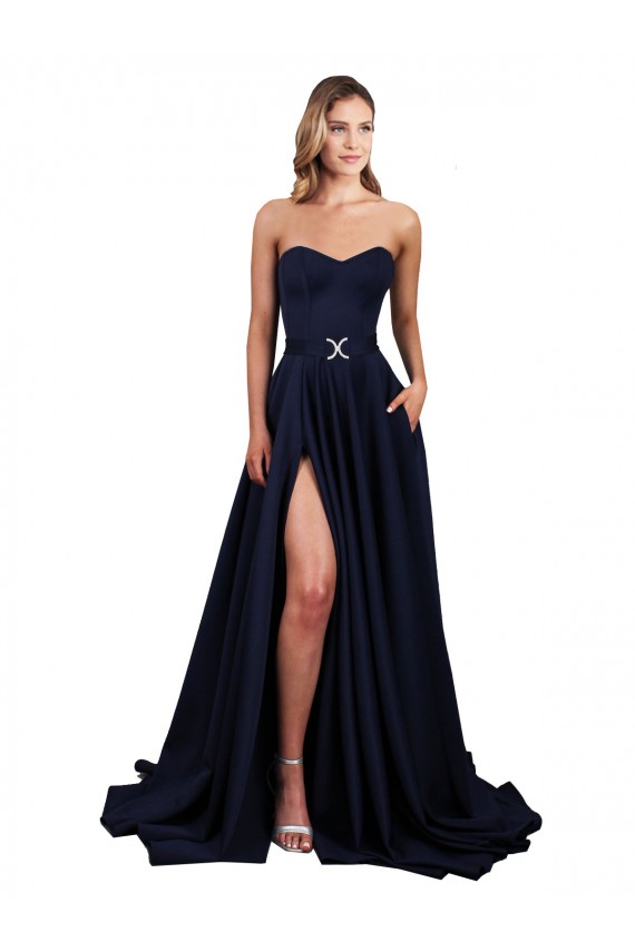 Sweetheart Neckline Low Back Long Formal Crepe Bridesmaid Dress / Prom Dress with High Leg Spit Bristol