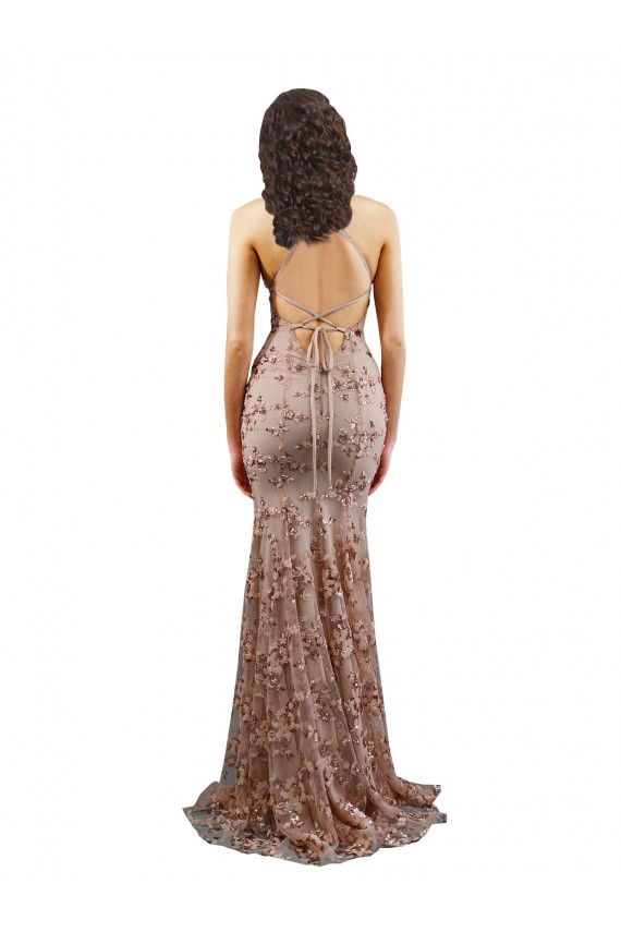 Floral Patterned Backless V-Neckline Sequin Formal Bridesmaid Dress / Prom Dress Bristol