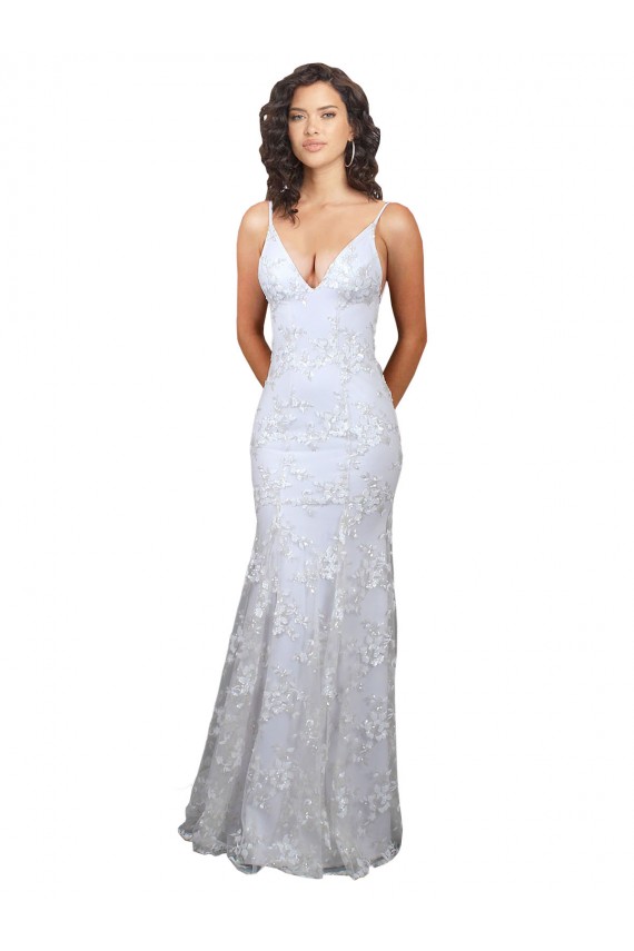 V-Neckline Backless Floral Patterned Sequin Formal Bridesmaid Dress / Prom Dress Bristol