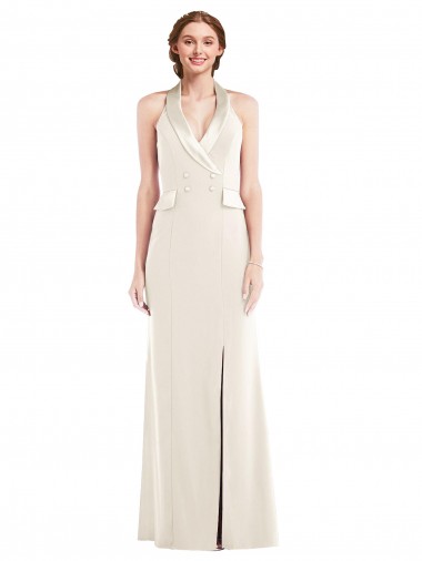Halter Tuxedo Maxi Bridesmaid Dress / Prom Dress with Front Slit Bristol