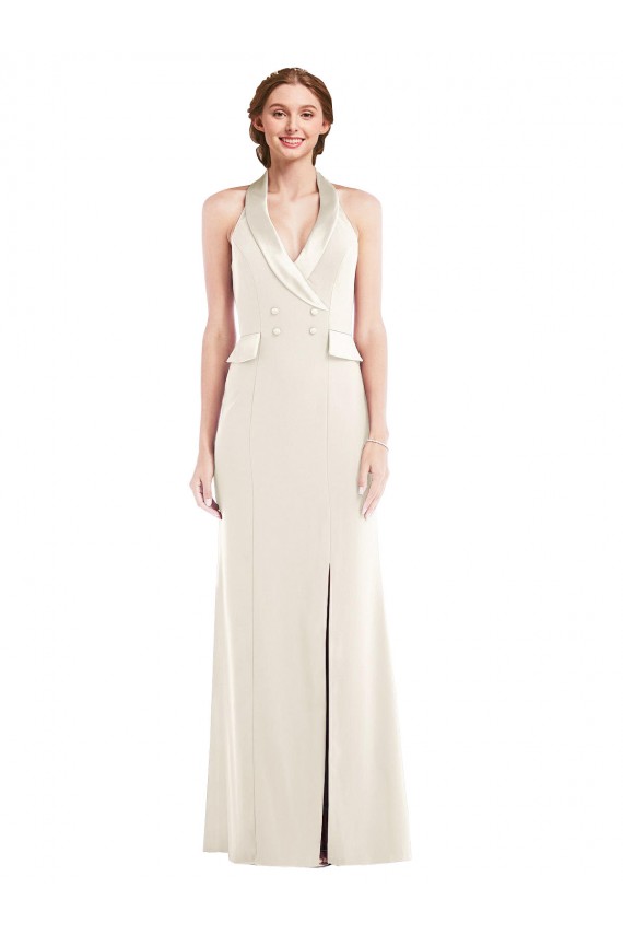 Halter Tuxedo Maxi Bridesmaid Dress / Prom Dress with Front Slit Bristol