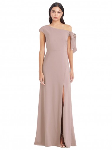 Off the Shoulder Tie Detail Maxi Formal Crepe Bridesmaid Dress / Prom Dress with Front Slit Bristol