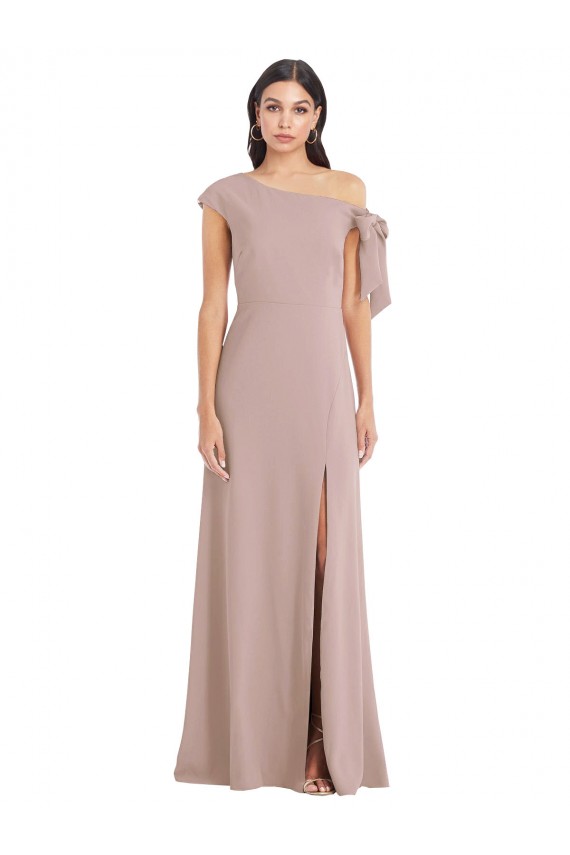 Off the Shoulder Tie Detail Maxi Formal Crepe Bridesmaid Dress / Prom Dress with Front Slit Bristol