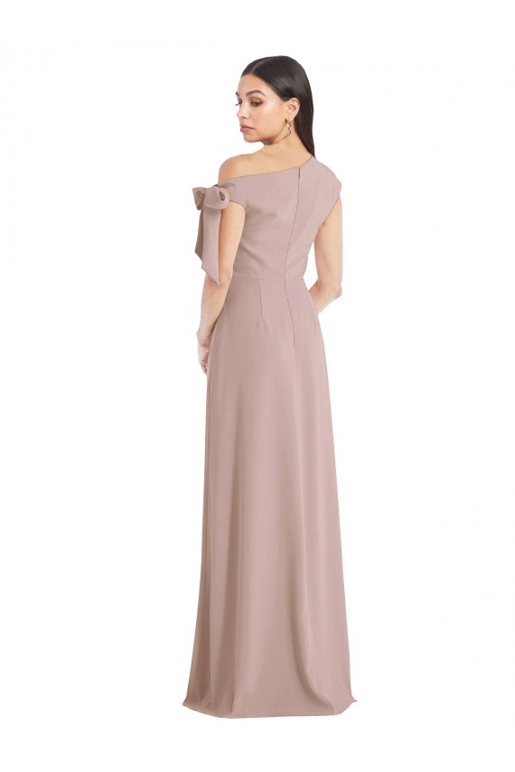 Off the Shoulder Tie Detail Maxi Formal Crepe Bridesmaid Dress / Prom Dress with Front Slit Bristol