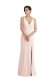 Skinny Strap Deep V-Neck Trumpet Formal Crepe Bridesmaid Dress / Prom Dress with Front Slit Bristol