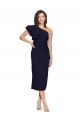 Ruched Midi Length Short Cocktail Formal Crepe Bridesmaid Dress / Prom Dress with Shoulder Ruffles Bristol